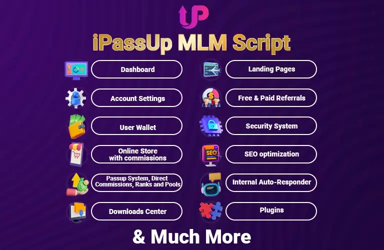Buy Now iPassUp MLM Compensation Infinity Bonus Plan combined with all features easy1up 2up system safe infinity commissions bonuses network marketing opportunity